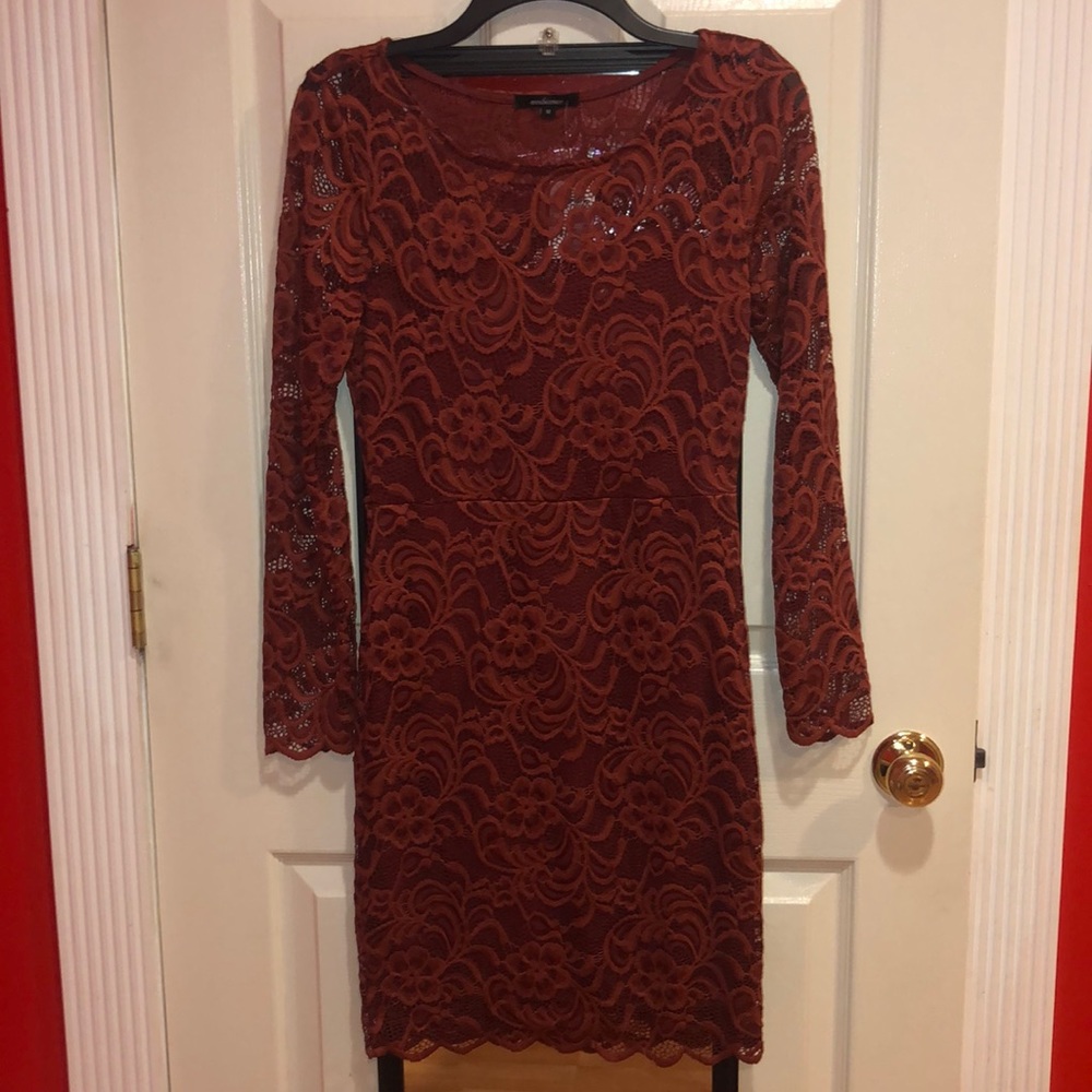 Burnt Orange Long Sleeve Lace Dress